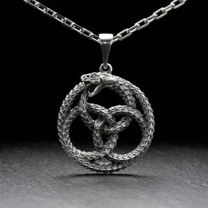 Sterling Silver Ouroboros Pendant, Fantasy Necklace, Mythology Jewelry, Handmade Dragon Pendant, Fantasy Lovers Gift
