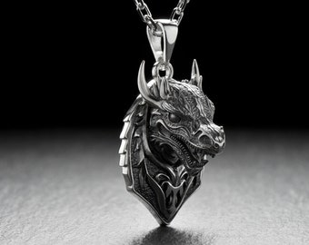 Sterling Silver Dragon Head Pendant: Fantasy Necklace