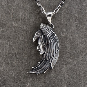 Sterling Silver Raven Human Pendant: Handmade Mystic Necklace
