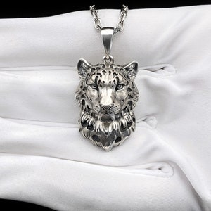 Sterling Silver Snow Leopard Pendant, Snow Leopard Lovers Gift, Animal Lovers Necklace, Wild Animal Jewelry,  Handmade Snow Leopard Jewelry