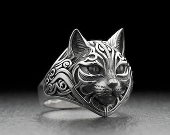 Sterling Silver Cat Ring, Cat Totem Ring, Cat Lovers Gift, Handmade Animal Jewelry, Gothic Ring, Unique Ring, Animal Lovers Ring, Goth Cat