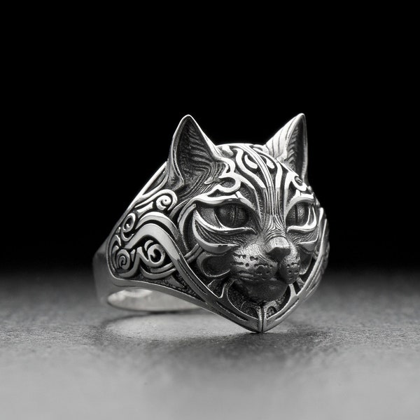 Sterling Silver Cat Ring, Cat Totem Ring, Cat Lover Gift, Handmade Animal Jewelry, Gothic Ring, Unique Ring, Animal Lovers Ring, Pet Ring