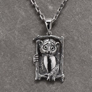 Sterling Silver Lemur Pendant, Monkey Pendant, Animal Jewelry, Handmade Necklace Pendant, Lemur Lovers Gift, Monkey Lovers Jewelry