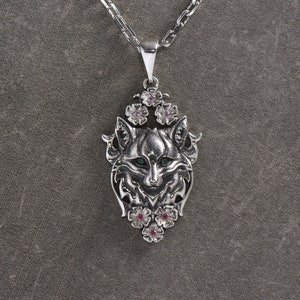 Sterling Silver Pendant Fox in Flowers, Handmade Silver Fox Pendant, Fox Jewelry, Fox Lovers Gift, Animal Lovers Necklace, Gift Idea