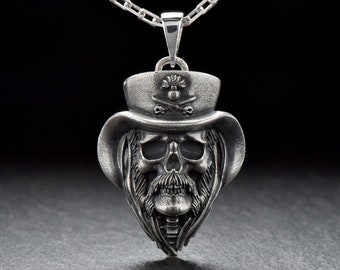 Handmade Sterling Silver Lemmy Kilmister Skull Pendant: Motörhead