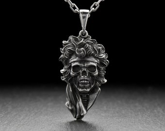 Sterling Silver Pendant Skull Jimi Hendrix, Pendant Jimi Hendrix, Handmade Skull Jewelry, Silver Jimi Hendrix Necklace, Silver Skull Pendant