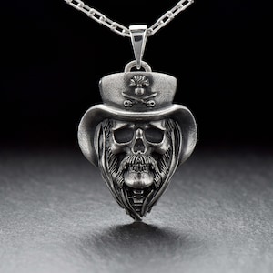 Handmade Sterling Silver Lemmy Kilmister Skull Pendant: Motörhead Rocker Jewelry