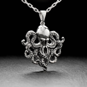 Sterling Silver Octopus Pendant, Squid Pendant, Silver Sea Lovers Gift, Octopus Jewelry, Squid Necklace, Handmade Sea Creatures Necklace