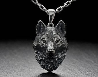 Sterling Silver Wolf Pendant Necklace, Bold Animal Totem Jewelry for Men, Tribal Spirit Amulet, Viking Gift, Handmade Wild Wolf Necklace