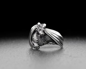 Sterling Silver Dragon Ring, Dragon Jewelry, Handmade Dragon Ring, Fantasy Lovers Gift, Dragons Lovers Ring, Unique Ring