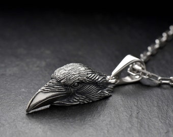 Sterling Silver Pendant Crow head, Gothic necklace, Raven Pendant, Handmade Animal Pendant, Raven Lovers Gift, Animal Jewelry, Bird Necklace