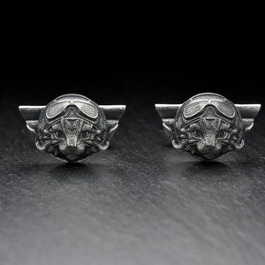 Sterling Silver Cufflinks Cat Aviator, Handmade Pet Cufflinks, Pet Jewelry, Animal Cufflinks, Gift For Him, Gift Idea, Cat Cufflinks