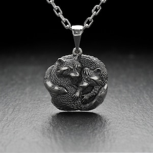 Sterling Silver Twin Raccoon Pendant: Handmade Animal Necklace