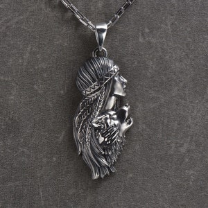 Sterling Silver She-Wolf Pendant: Oxidized Amulet Necklace