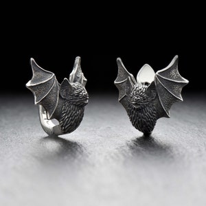 Sterling Silver Bat Earrings, Gothic Earrings, Animal Jewelry, Handmade Animal Earrings, Bat Lovers Gift, Womens Jewelry, Gift Idea