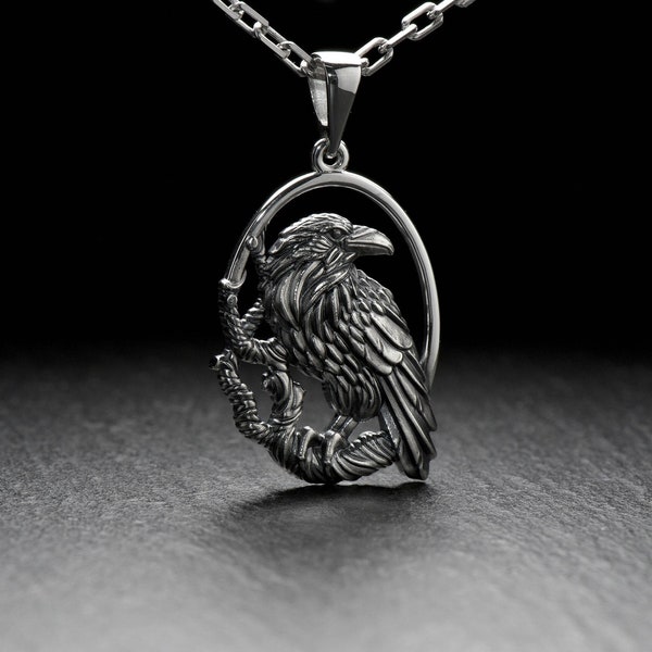 Sterling Silver Gothic Pendant Raven, Gothic Necklace, Silver Jewelry Raven, Handmade Bird Pendant, Animal Jewelry, Animal Necklace