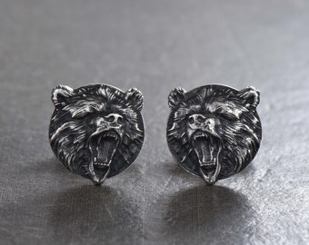 Sterlingzilveren manchetknopen beer: rustiek natuursieraden cadeau