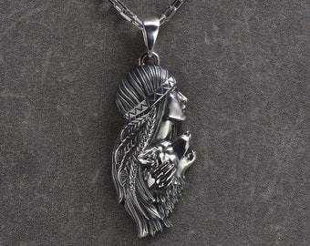 Sterling Silber Wolf Indianer Anhänger: Oxidierte Amulett Halskette