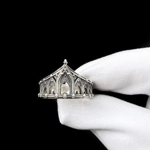 Sterling Silver Gothic Cathedral Ring: Handmade Medieval Architecture Jewelry