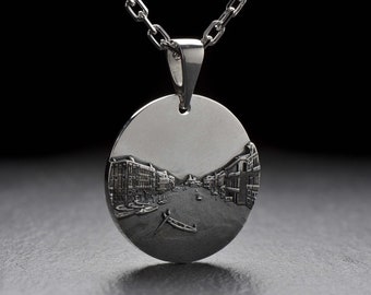 Sterling Silver Venice Cityscape Pendant: Italy Travel Souvenir