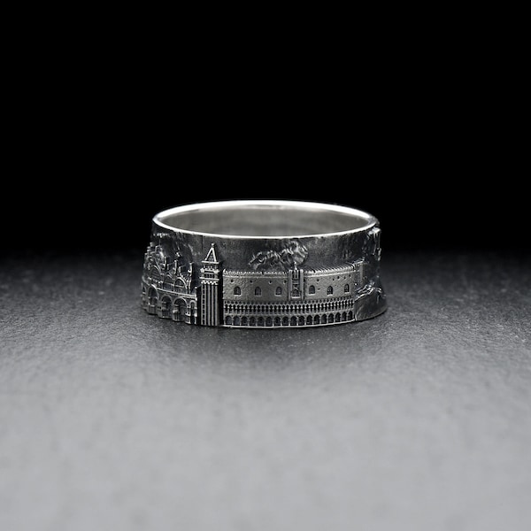 Sterling Silber Ring mit Stadtbild von Venedig, Ring mit Stadtbild von Italien, Schmuck für Reisende, Architekturdesign, Ring mit Skyline von Venedig, Geschenk für Venedig-Liebhaber