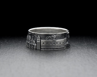 Sterling Silver Venice Cityscape ring, Italy City Ring, Traveler jewelry, Architecture Design, Venice Skyline Ring, Venice Lovers Gift