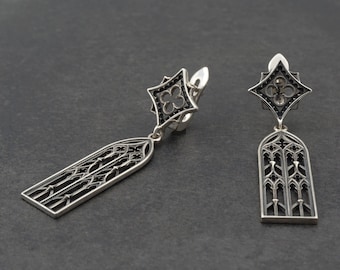 Sterling Silver Gothic Earrings, Medieval Jewelry, Witchy Earrings, Gothic Gift for Goth Girl, Handmade Vintage Earrings, Womens Gift