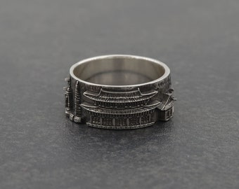 Bague en argent sterling Séoul, bague paysage urbain de Séoul, bague ville, bijoux de voyage, bague ligne d'horizon de la Corée du Sud, bijoux asiatiques, cadeau pour les amoureux de l'Asie