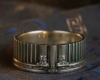 Anillo de plata esterlina con diseño de templo griego • Anillo con diseño de arquitectura victoriana