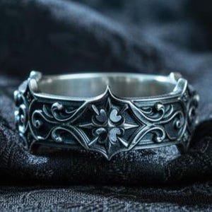 Oxidized Sterling Silver Gothic Ring: Handmade Medieval Band
