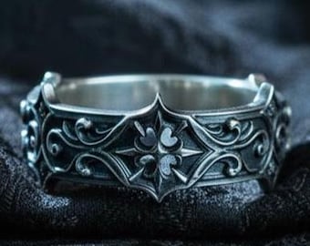Oxidized Sterling Silver Gothic Ring: Handmade Medieval Band