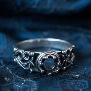 Victorian Filigree Solitaire Ring, Sterling Silver Art Nouveau Band, Oxidized Scroll Engagement Ring, Vintage Style Promise Ring, Baroque