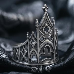 Oxidized Sterling Silver Gothic Ring: Handmade Medieval Wedding Jewelry