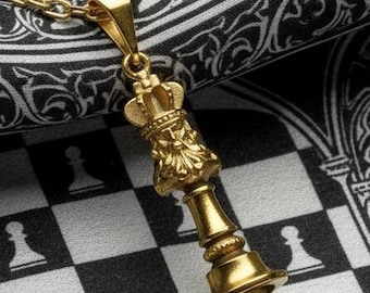 Sterling Silver Chess King Pendant, Handmade Gift for Chess Player