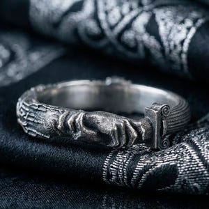 Gothic Cathedral & Ionic Column Ring, Sterling Silver Architectural Band, Antique Style Coalition Jewelry, Dark Academia History Gift