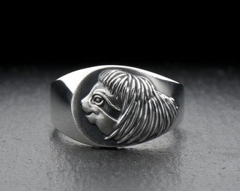 Sterling zilveren luiaard Signet ring, grillige natuur-geïnspireerde sieraden, dierenliefhebbers ring, handgemaakte dieren sieraden, luiaard liefhebbers cadeau