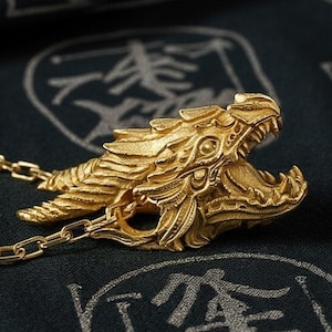 Colgante de cabeza de dragón de plata de ley: collar vikingo con ojo de rubí