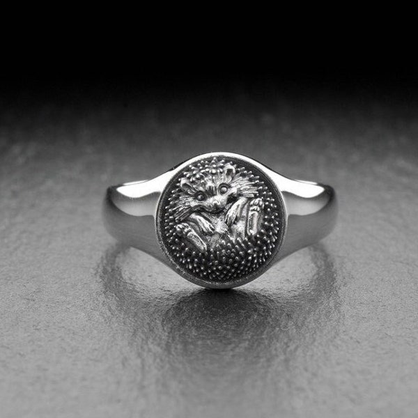 Sterling zilveren egel ring, dierlijke ring, handgemaakte dieren sieraden, egel sieraden, egel liefhebbers sieraden, dierenliefhebbers cadeau