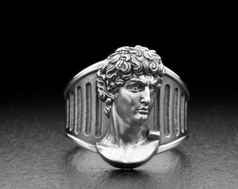 Sterling Silver Ring Head of David, Michelangelo Sculpture Ring, Handmade Sculpture Ring, A Majestic Tribute to Renaissance Artistry