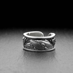 Sterling Silver Ring Whales, Sea Creatures Ring, Whales Lovers Gift, Handmade Animal Jewelry, Sea Creatures Lovers Gift, Adjustable Ring