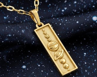 Sterling Silver Solar System Pendant Necklace: Oxidized Celestial Jewelry