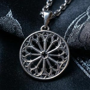 Oxidized Sterling Silver Gothic Rose Pendant: Medieval Jewelry