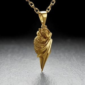 14K Gold Mother Bat Pendant: Wildlife Totem Necklace