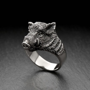 Sterling Silver Boar ring, Animal Lovers Ring, Boar Lovers Gift, Handmade Animal Jewelry, Boar Jewelry, Animal Silver Ring