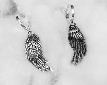 Sterling Silver Angel Demon Wing Earrings, Gothic Jewelry