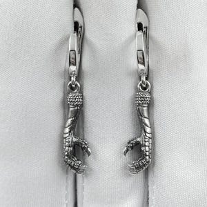 Oxidized Sterling Silver Bird Claw Earrings: Gothic Raven Talon Jewelry