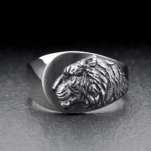Sterling Silver Tiger Signet Ring, Tiger Ring, Tiger Lovers Gift, Handmade Animal Jewelry, Animal Lovers Ring, Wild Animal Jewelry