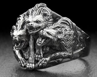 Anello in argento sterling fatto a mano con iene: gioielli con animali della savana