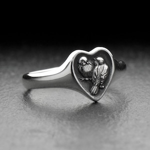 Sterling Silver Lovebirds Heart Ring: Romantic Soulmate Jewelry