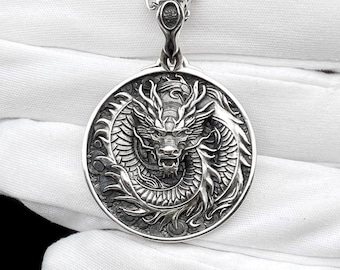 Sterling Silver Chinese Dragon Pendant Necklace: Handmade Dragon Jewelry
